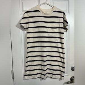 Madewell Cream and Navy Striped Tee Dress with Red Accent XS